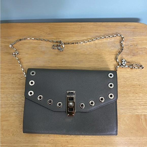 Henri Bendel The Uptown Wallet‎ On a Chain Grommets Dark Green Crossbody Purse - Picture 1 of 15